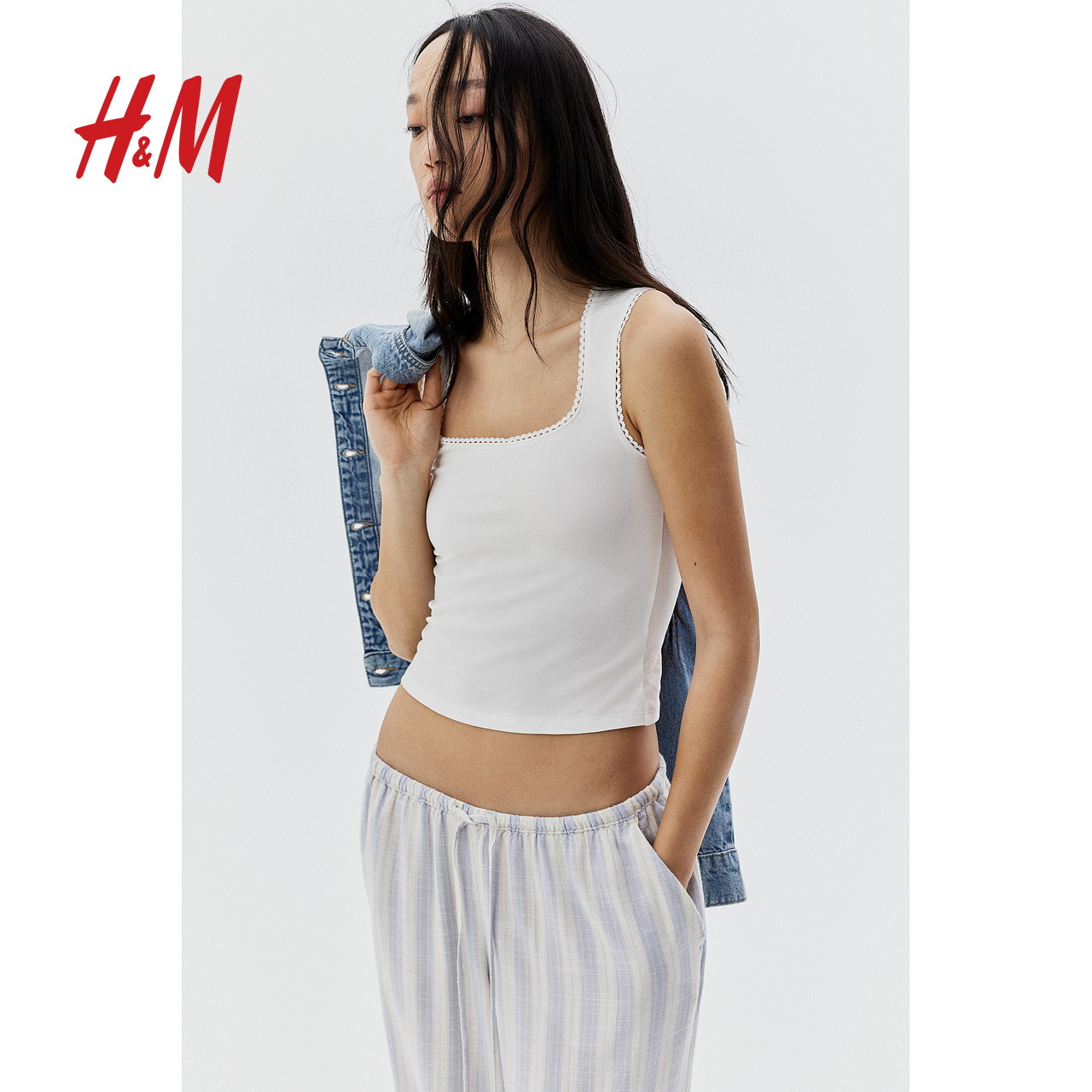 HM2025年夏季新款女装时尚休闲休闲小环饰边背心1259458