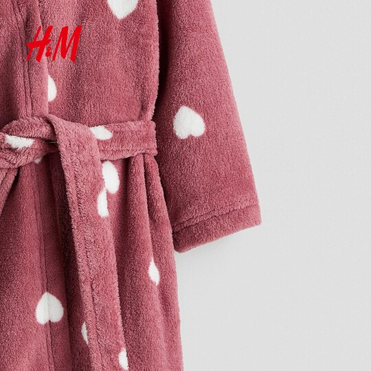 HM童装儿童女童家居服2025新款红色拜年服圣诞抓绒睡袍0540614