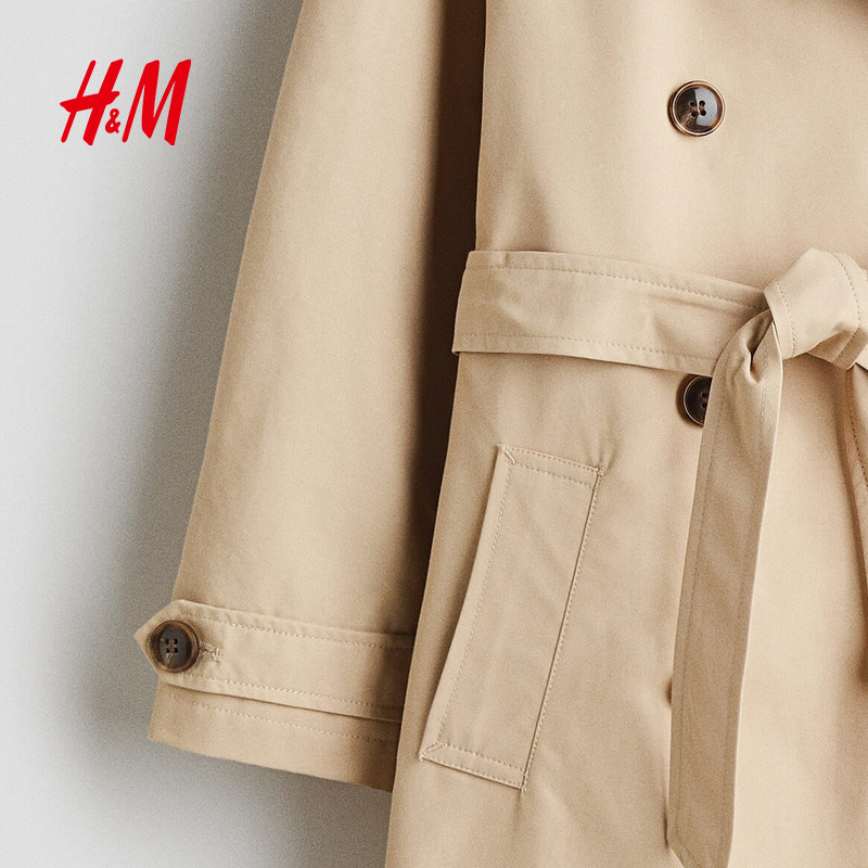 HM童装儿童女童风衣2025冬新款斜纹布插肩袖双排扣长外套1291837,淘宝优惠券,粉丝福利购,淘宝优惠卷