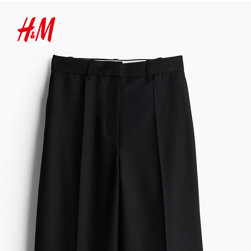 HM女装西裤裤秋季时尚休闲修身高腰裤腿烫折长裤1253170 - 图1