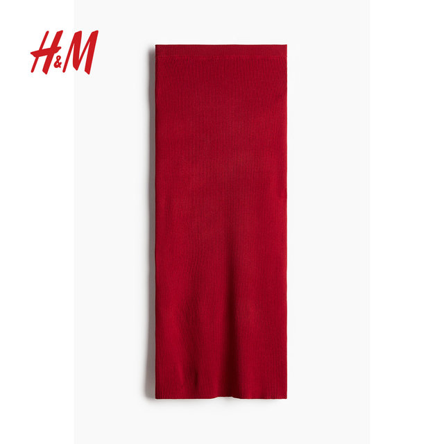 HM Women's Red Skirt Autumn New Year Pencil Skirt Ribbed Knit Dress Slim Skirt 1261055