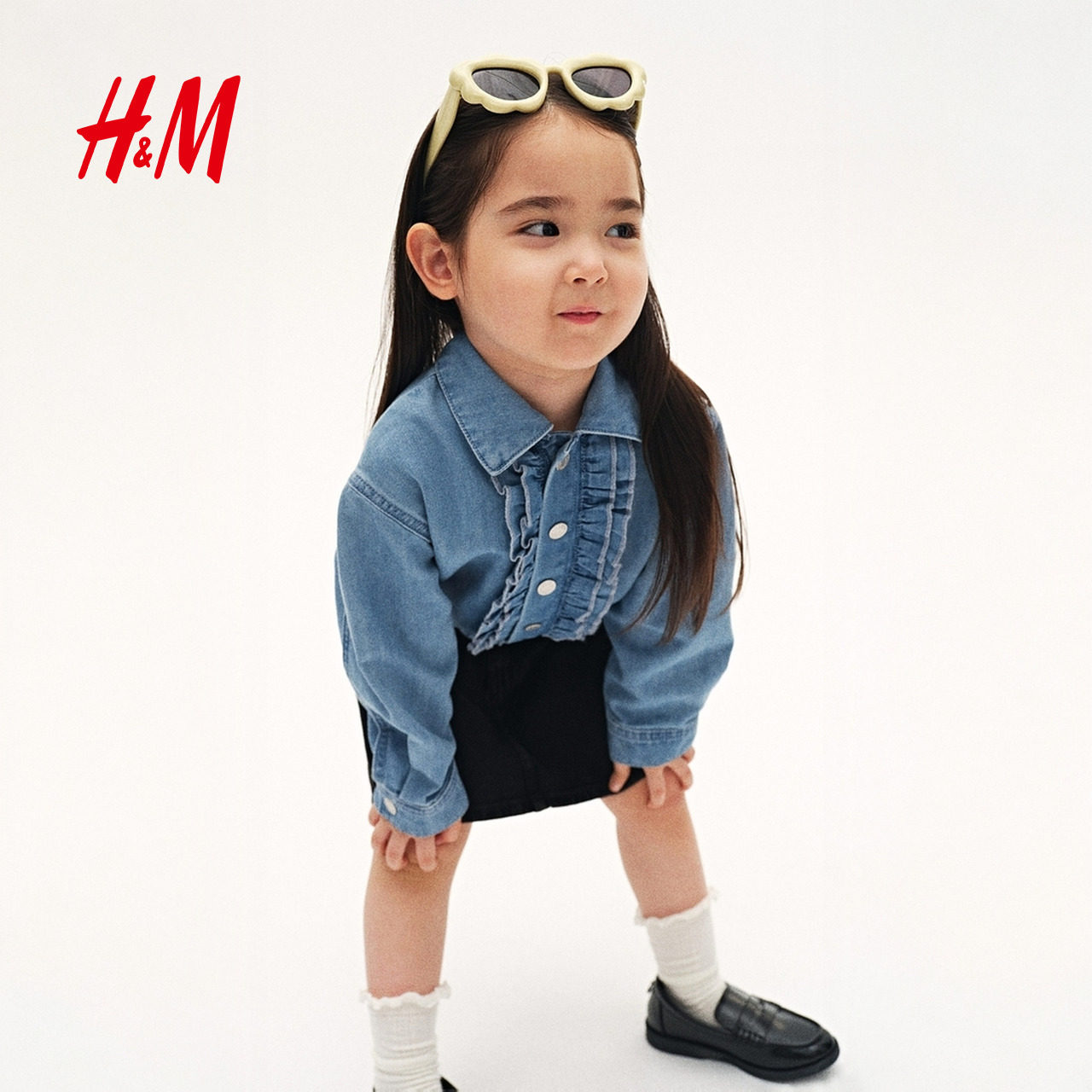 HM2025冬季新款童装儿童女童褶边牛仔外套1301486 - 图2