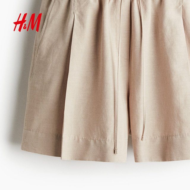 HM ກາງເກງກາງເກງຂອງແມ່ຍິງ summer linen blend drawstring shorts 1259172