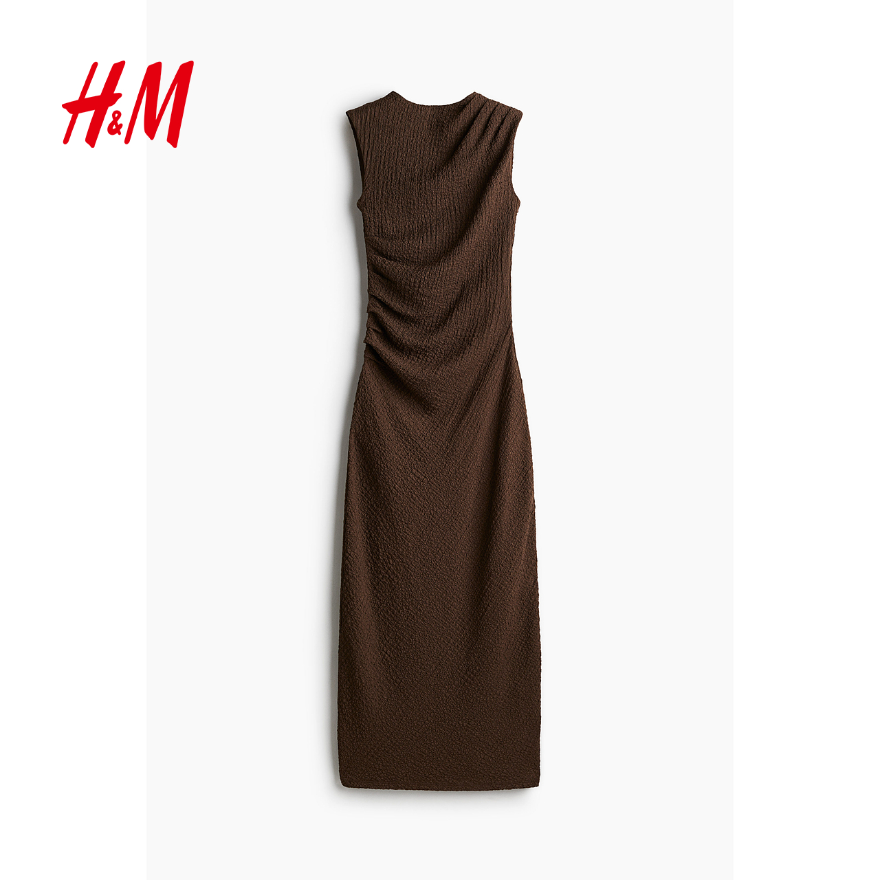 HM女装连衣裙2025秋新款褶皱迷笛裙无袖晚礼服圆领修身裙1268130 - 图3