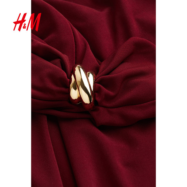 HM women's jumpsuit summer slim fit mid-waist bottle collar cap sleeve red jumpsuit 1257221