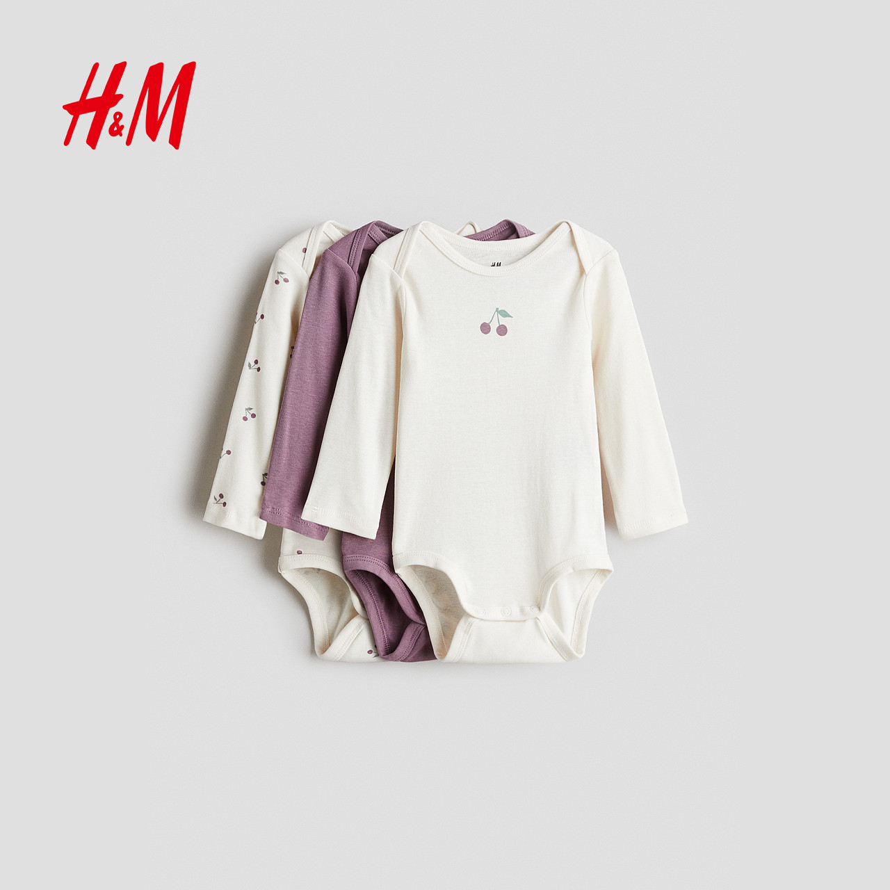 HM童装女婴连身衣3件装冬季印花信封领哈衣1265824,淘宝优惠券,粉丝福利购,淘宝优惠卷