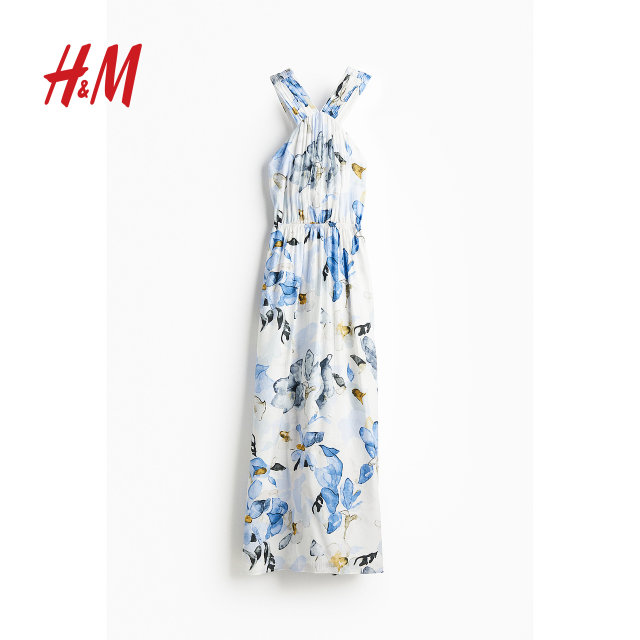 HM Women's Dress 2024 Summer New Product Printing Back Clothes 1221736