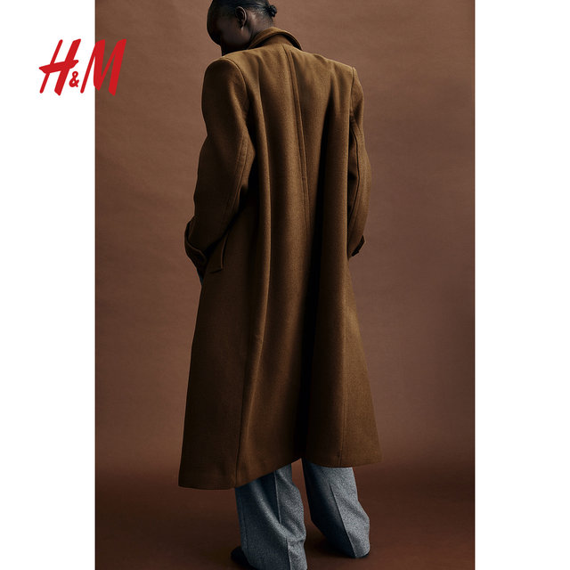 HM women's woolen jacket for winter warm long thickened temperament long coat Lao Qianfeng wind wind coat 1240720