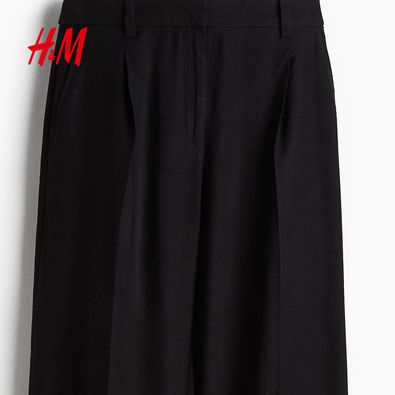 HM女装西装裤夏季亚麻混纺通勤职业宽松阔腿长裤1283390
