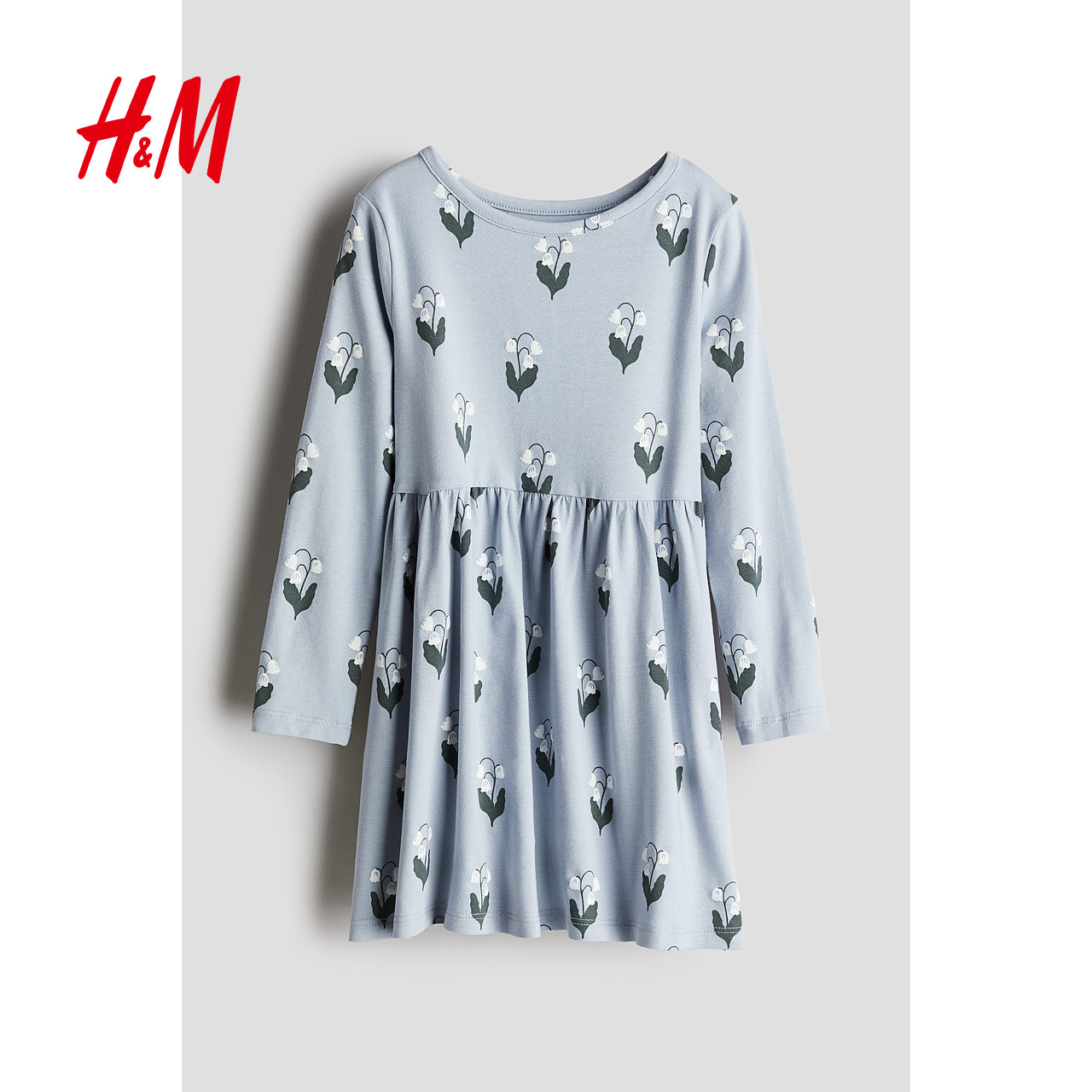 HM童装儿童女童连衣裙冬季洋气长袖印花圆领喇叭裙公主裙1245392,淘宝优惠券,粉丝福利购,淘宝优惠卷