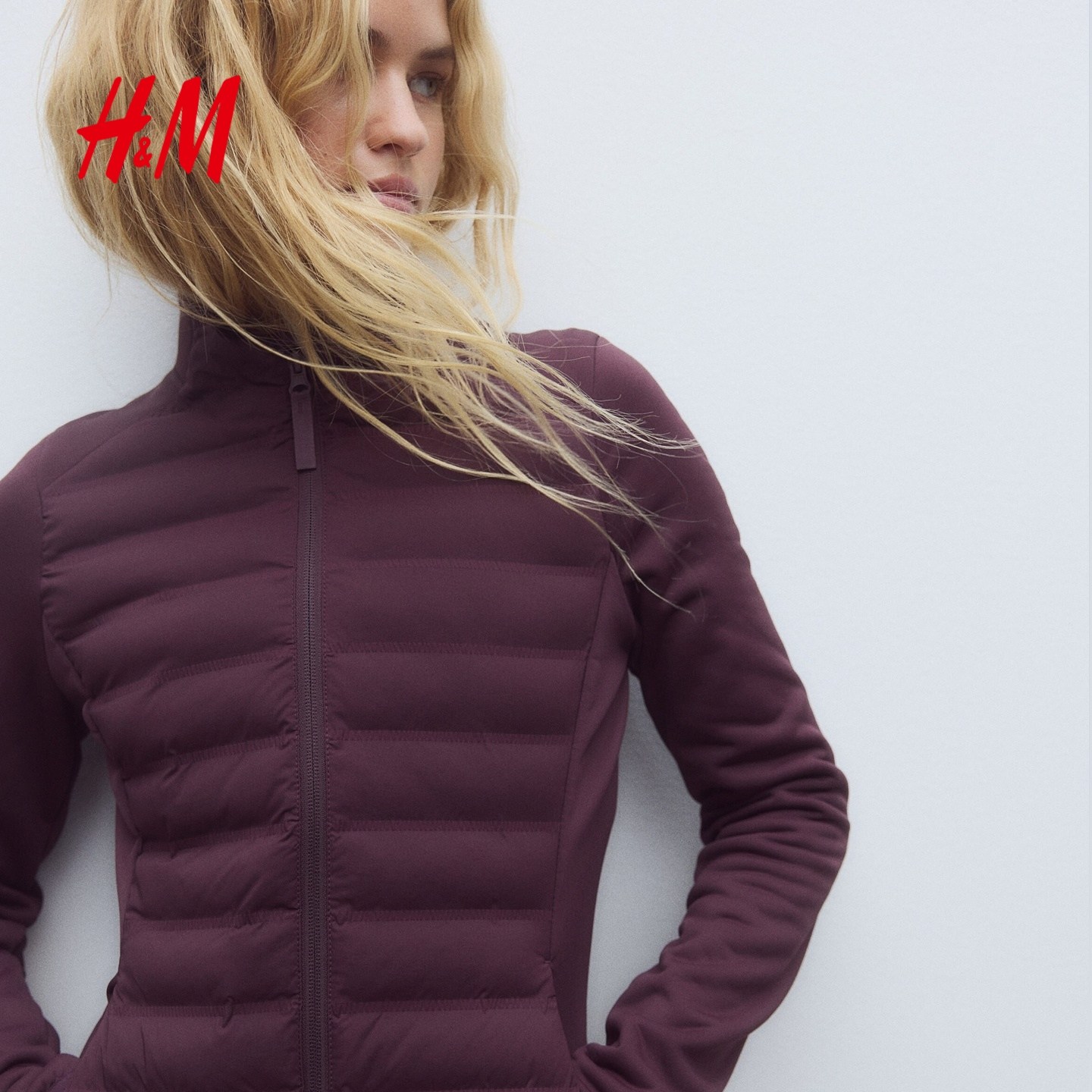 【H&M MOVE ThermoMove™】女装运动夹克冬季梅红色外套1283775,淘宝优惠券,粉丝福利购,淘宝优惠卷