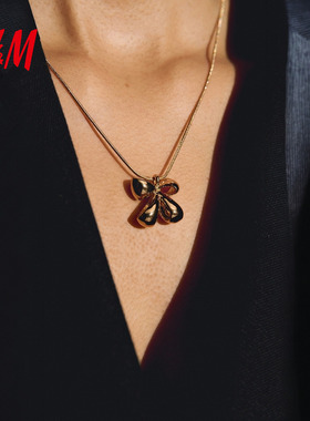 HM女士饰品项链2025年冬季新款时尚潮流蝴蝶结吊坠项链1302823