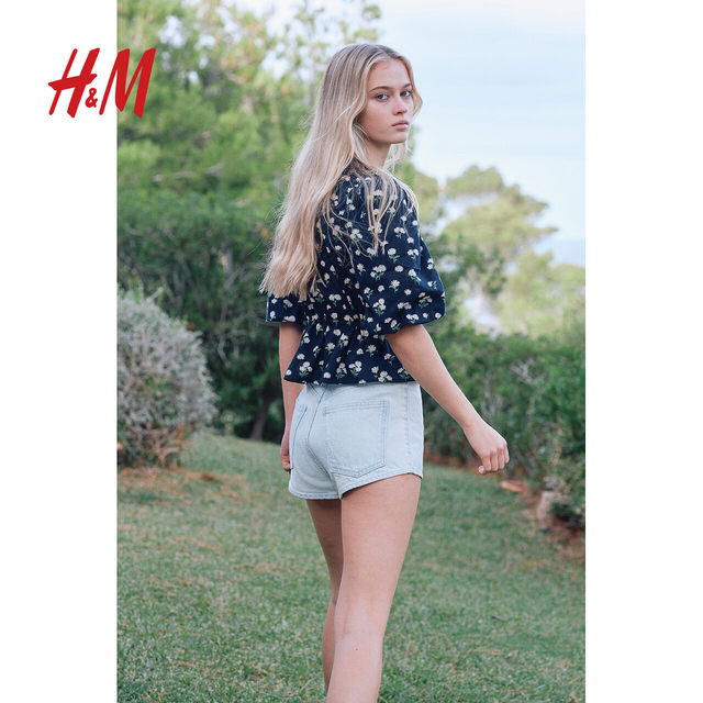 HM Women's Shirt 2025 Winter New Light Winter Style Puff Sleeve Cotton Floral Top 1264057