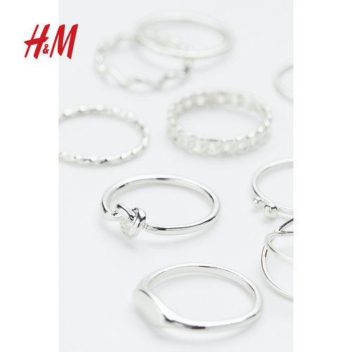 HM时尚配饰戒指11枚装时尚设计感潮流穿搭金属饰品1073820-图1