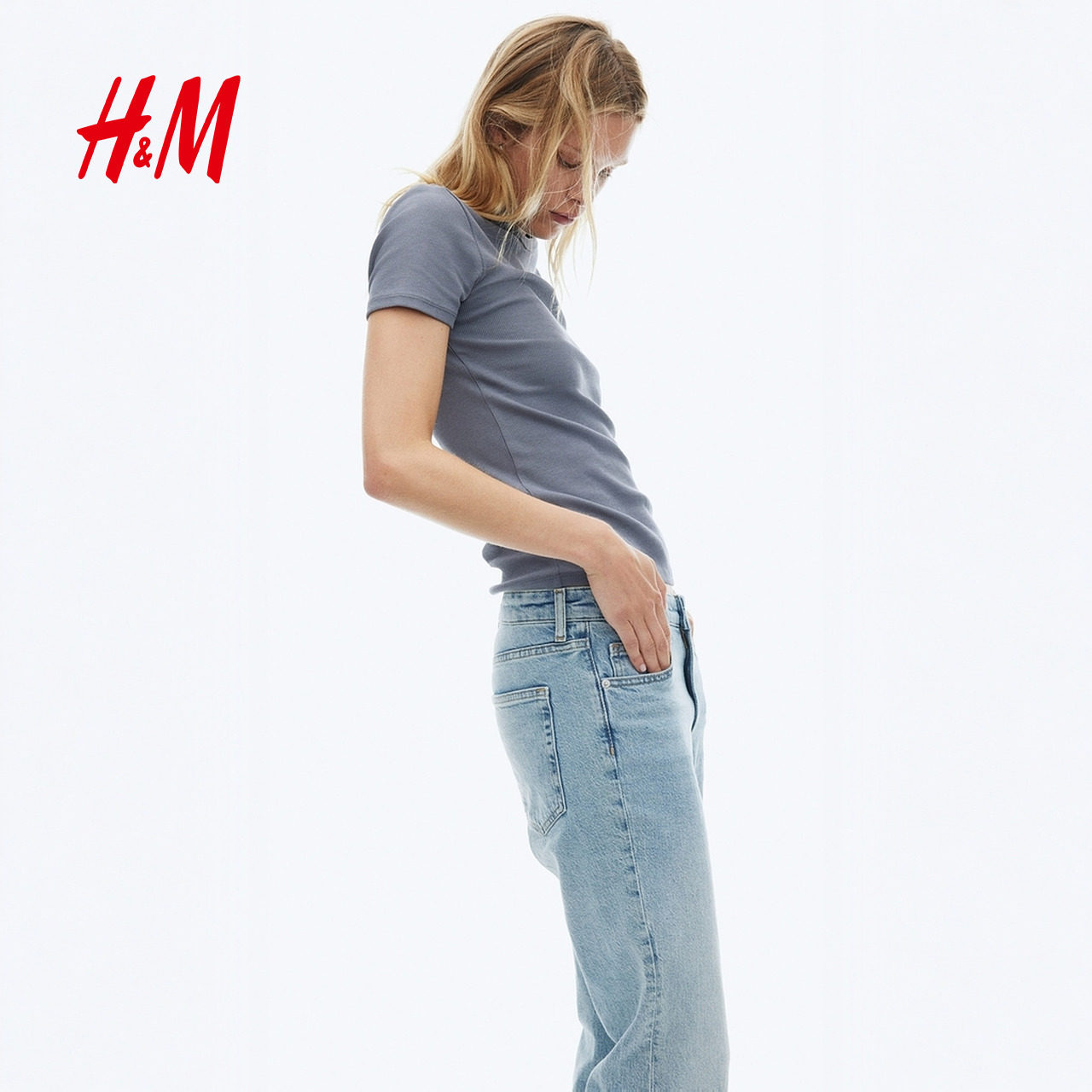 HM女装T恤春季时尚修身短袖窄边领口直筒下摆上衣1260556,淘宝优惠券,粉丝福利购,淘宝优惠卷