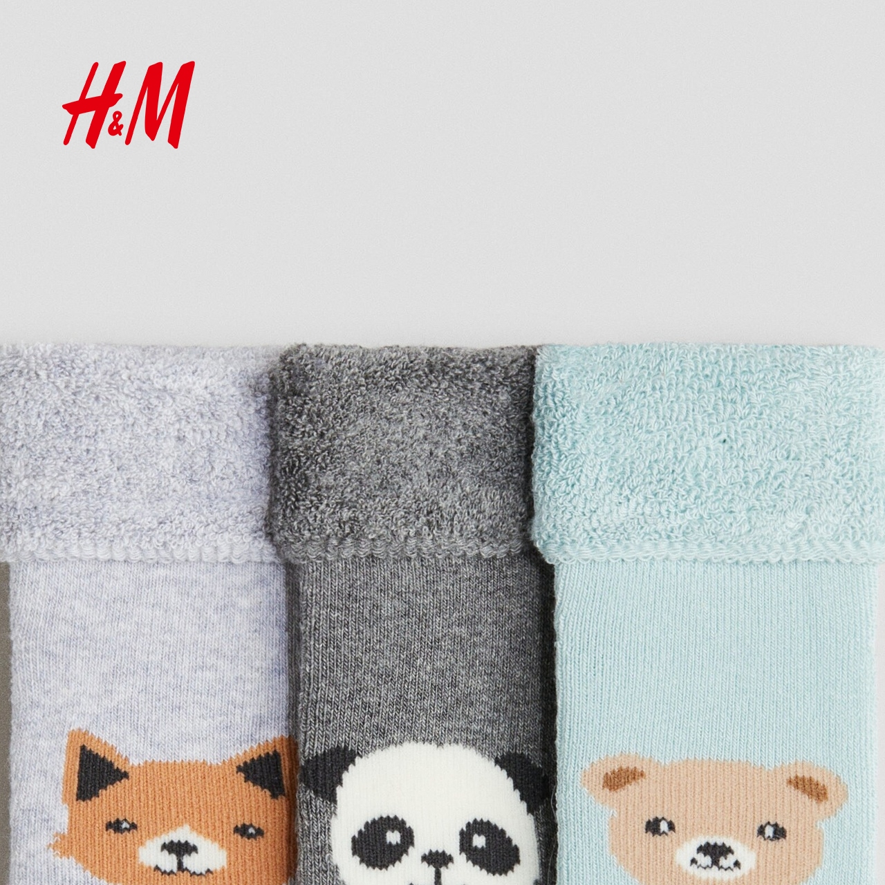 HM童装男婴女婴3双装袜子2025秋季新款动物印花保暖毛圈袜1167714 - 图2
