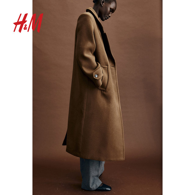 HM women's woolen jacket for winter warm long thickened temperament long coat Lao Qianfeng wind wind coat 1240720