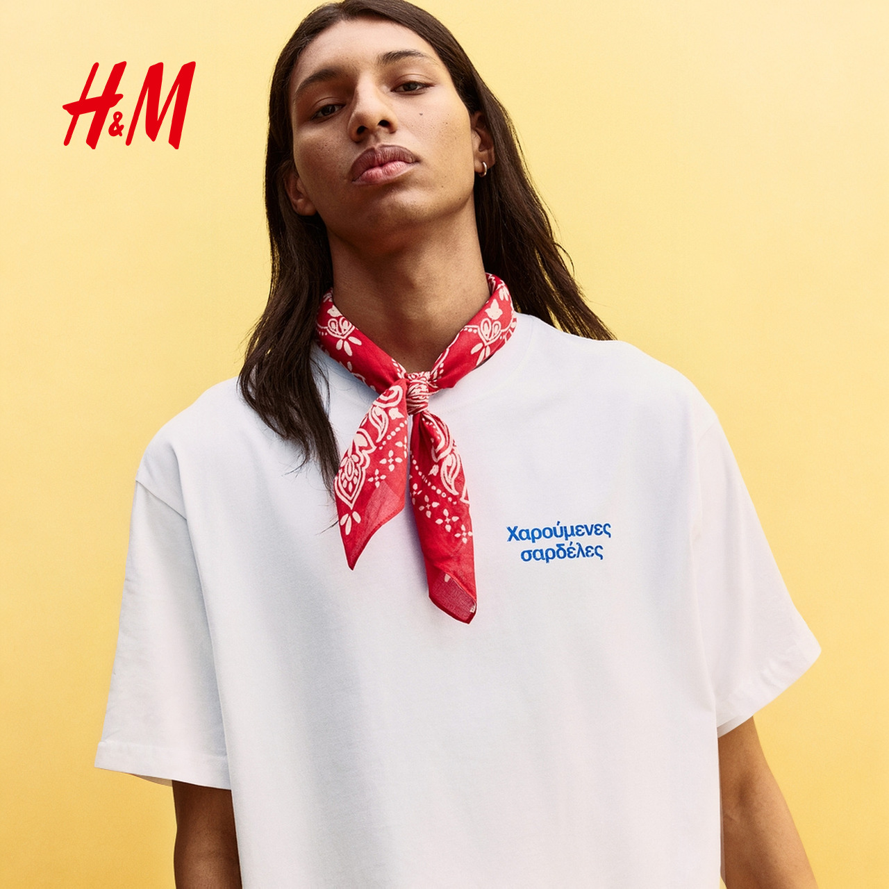 HM男装T恤夏季休闲柔软舒适纯棉字母图案印花圆领短袖上衣0967955