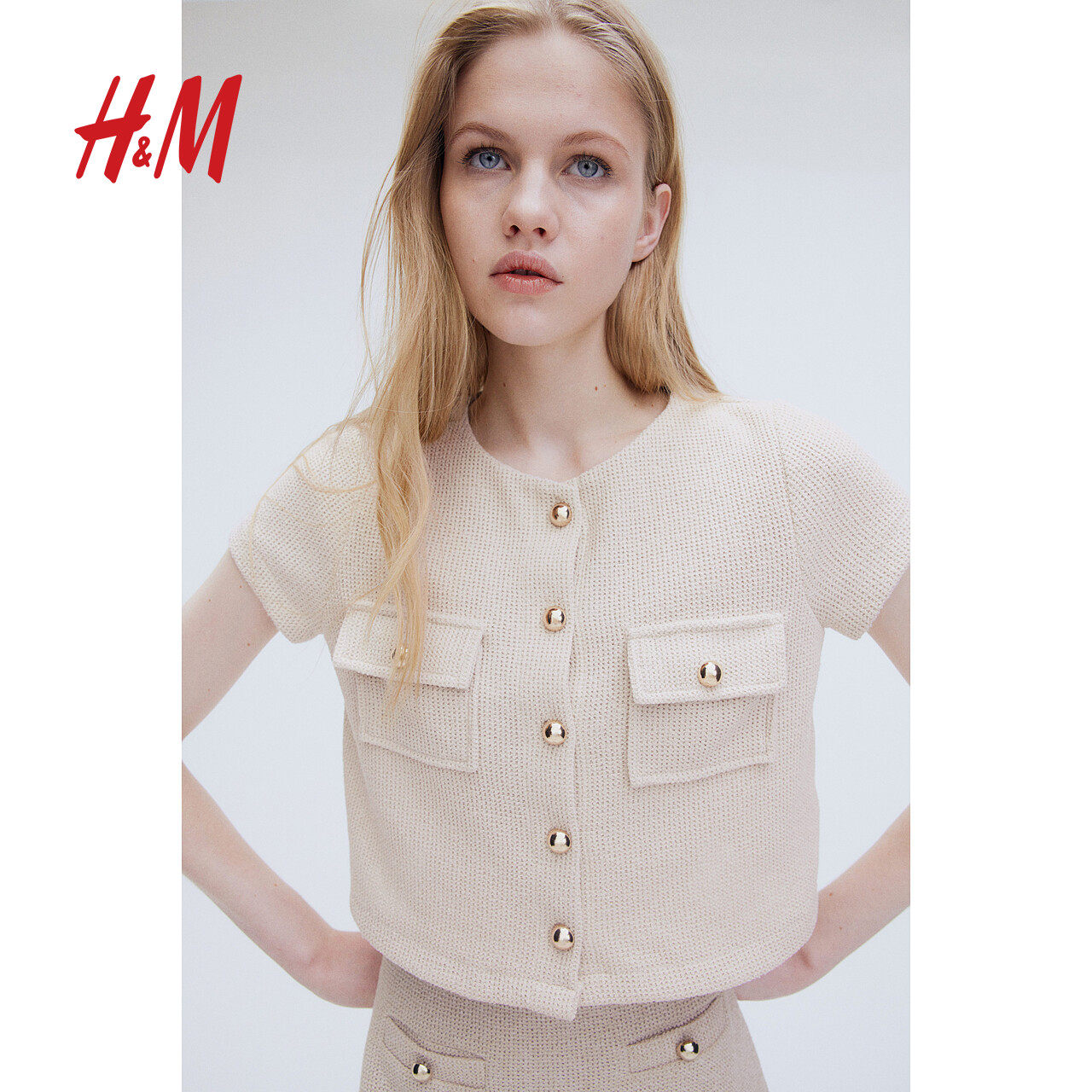 HM女士外套2025年秋季新款华夫格汗布上衣1237731