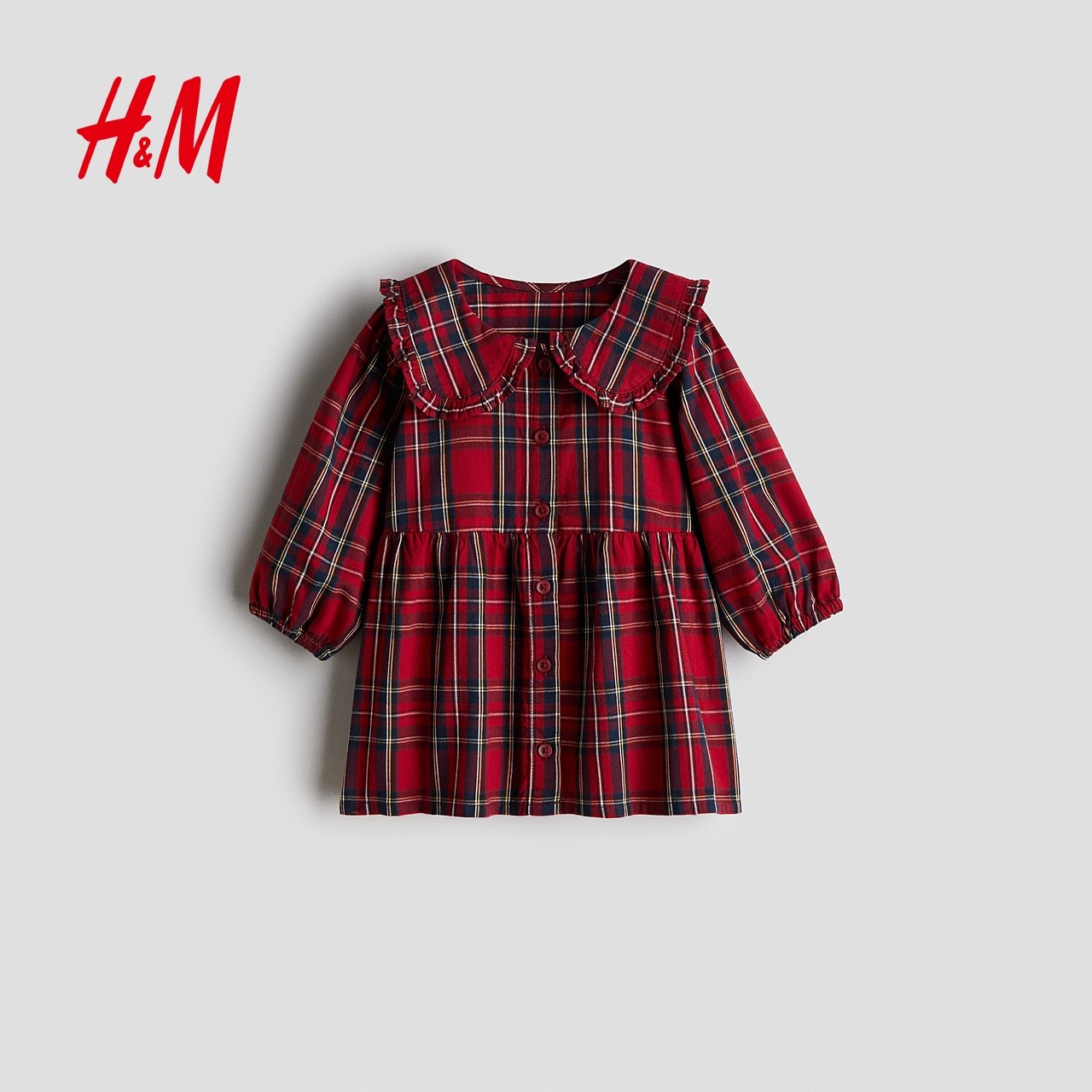 HM童装女婴裙子冬季新年红色衬衫式格纹连衣裙1300325,淘宝优惠券,粉丝福利购,淘宝优惠卷