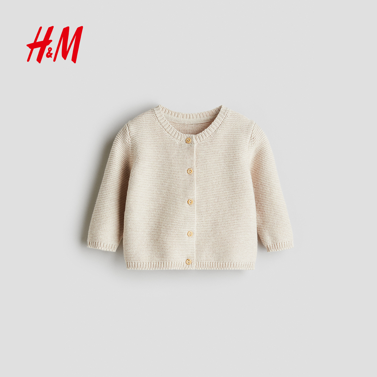 HM童装新生儿男婴女婴毛衣2025新款圆领长袖纹理感针织衫1166949 - 图1