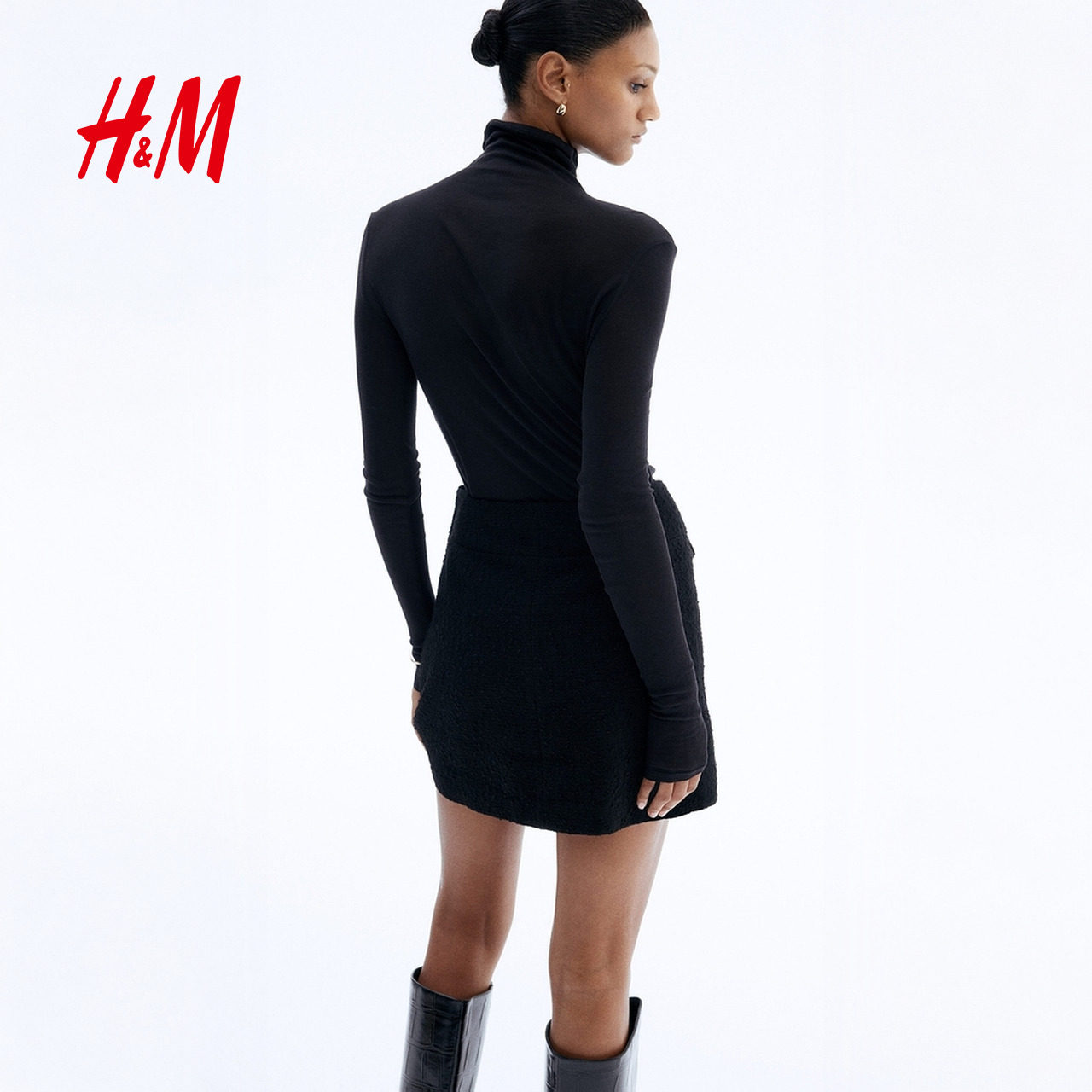 HM女装半身裙春季年春季直筒圈绒梭织高腰半身短裙1292331,淘宝优惠券,粉丝福利购,淘宝优惠卷