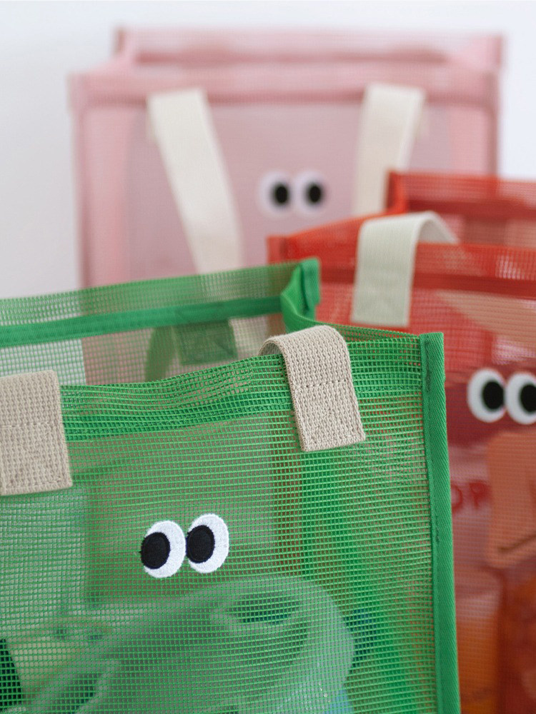 韩国潮牌手提拎包可爱休闲大眼睛购物袋网眼洗漱包沙滩沥水游泳包 - 图1