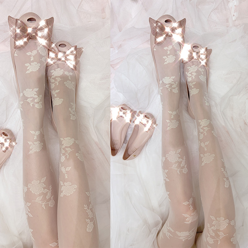 工作黑白立体刺绣蔷薇花朵个性日系性感连体裤薄黑丝袜酒店连裤袜,淘宝优惠券,粉丝福利购,淘宝优惠卷