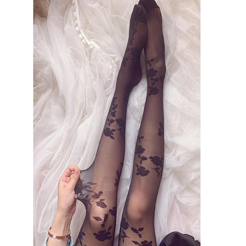 工作黑白立体刺绣蔷薇花朵个性日系性感连体裤薄黑丝袜酒店连裤袜,淘宝优惠券,粉丝福利购,淘宝优惠卷