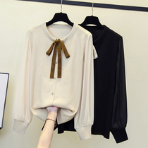 Foreign Trade Outlet Big Tail Single Discount Womens Clothing Display Slim Knit Blouse Women Fat MM Method Retro Long Sleeve Shirt