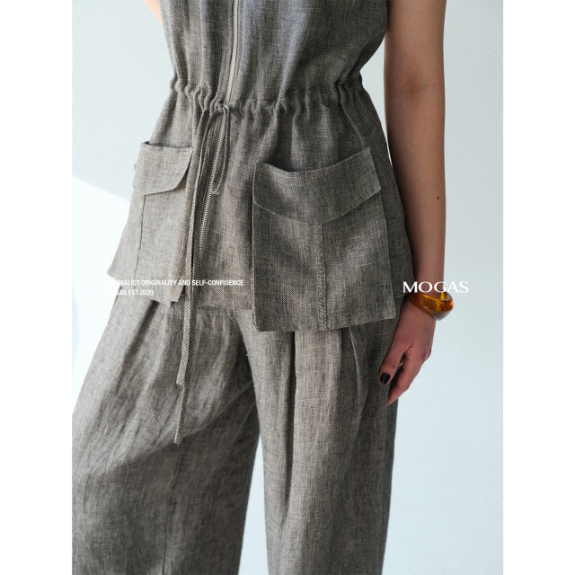 Mogas linen textured drawstring vest ກາງເກງຂາຊື່