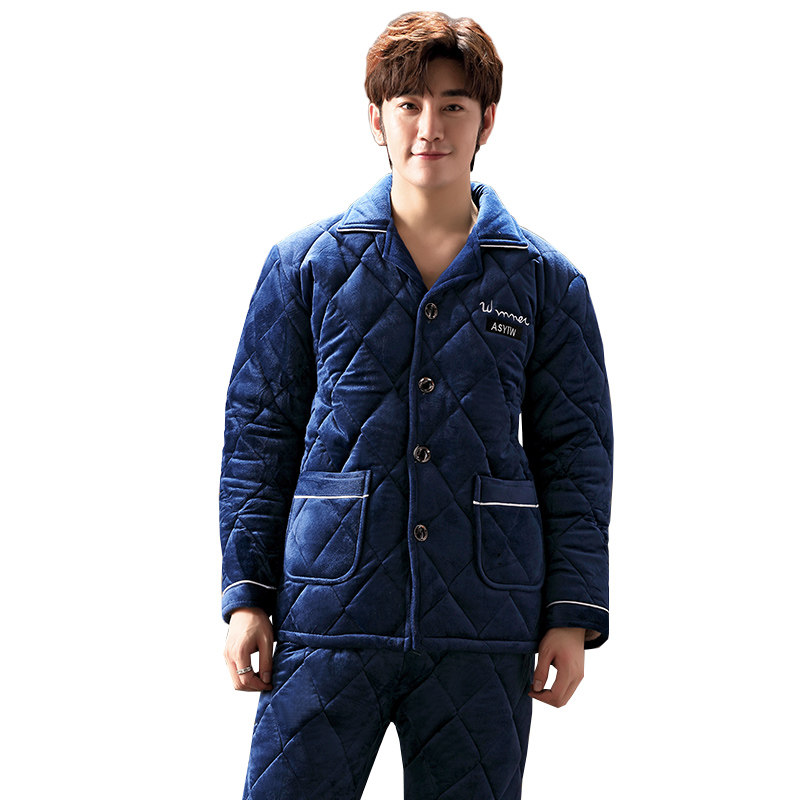 男士冬季加绒珊瑚绒三层夹棉睡衣 bkt美凯腾睡衣/家居服套装