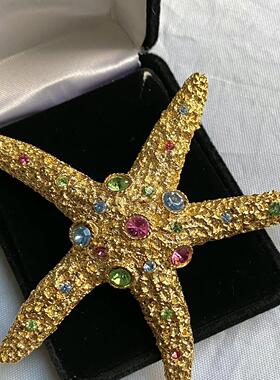 Vintage blanca flor金色熔岩精致华海星星水晶耳夹胸针中古套装