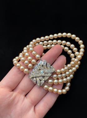 Vintage维多利亚风格水晶莱茵石多层皇室珍珠手链古董优雅女人味