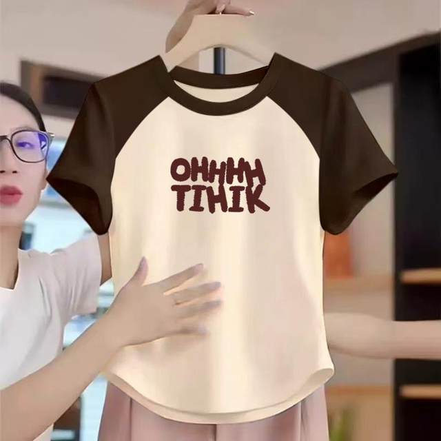 Raglan splicing irregular hem design short white short-sleeved T-shirt women's tops 2025 new summer