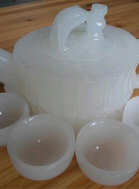天然阿富汗玉石茶具功夫茶壶酒具摆件玉壶养生高档茶杯套装白玉