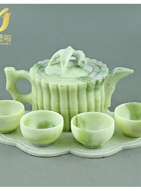 天然陕西蓝田玉茶具套装会销礼品功夫茶壶茶碗玉石玉器直播