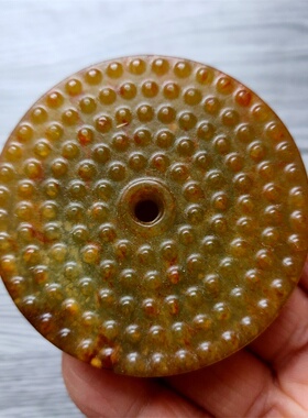古玩杂项仿古做旧工艺品岫玉雕刻乳钉纹玉璧复古玉坠挂件批发