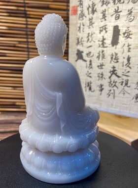 汉白玉莲花座释迦摩尼如来禅意摆件家居供奉保平安客厅玄关装饰品