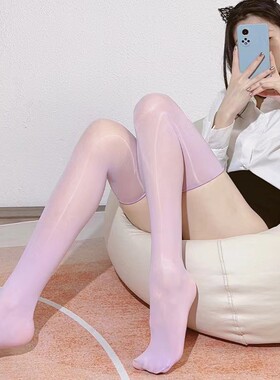 油亮白丝长筒过膝袜子女性感网红1d纯欲极光无边高筒大腿袜超薄款