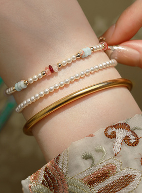 饰悟银饰彩色天然石施家珍珠手链