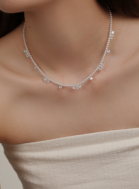 饰悟银饰满天星施家珍珠锁骨链女