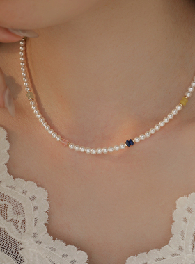 饰悟撞色小米珠串珠珍珠项链女