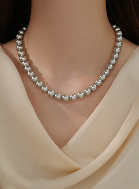 山茶花铂金灰色珍珠项链颈链女款毛衣链轻奢高级感锁骨链气质秋冬
