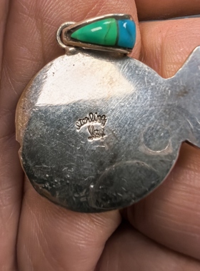 美国回流vintage中古印第安ZUNI西南925纯银热带鱼星空银河吊坠
