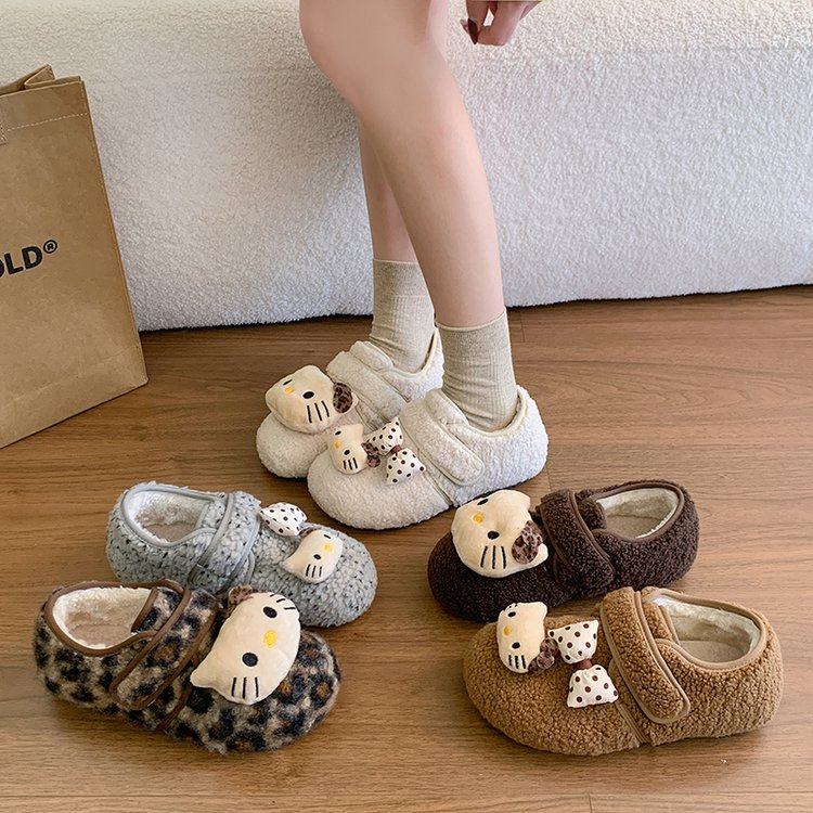 冬季新款KT猫卡通毛毛鞋女保暖2025居家舒适棉鞋魔术贴懒人鞋蝴蝶,淘宝优惠券,粉丝福利购,淘宝优惠卷