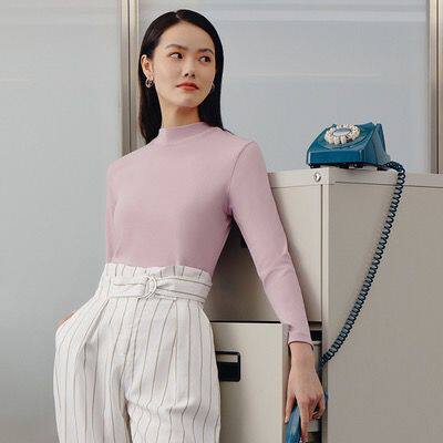 清仓内衣女士单件打底衫莱卡纯棉弹性保暖上衣修身内衣半高领秋衣 - 图2