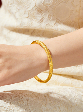 新款铜合金手镯女古法传承卷草纹镯子素圈镀金手环送礼百搭