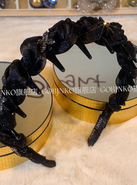 GOBJNKO韩版长齿发箍气质编织头箍网红时尚百搭黑色复古法式宽边