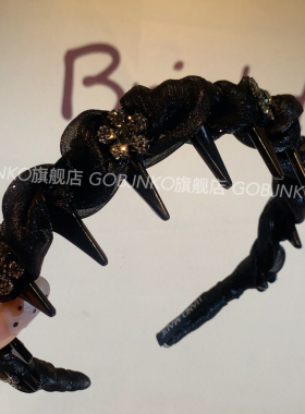 GOBJNKO高级感黑色水钻发箍女带齿防滑麻花波浪头箍高颅顶